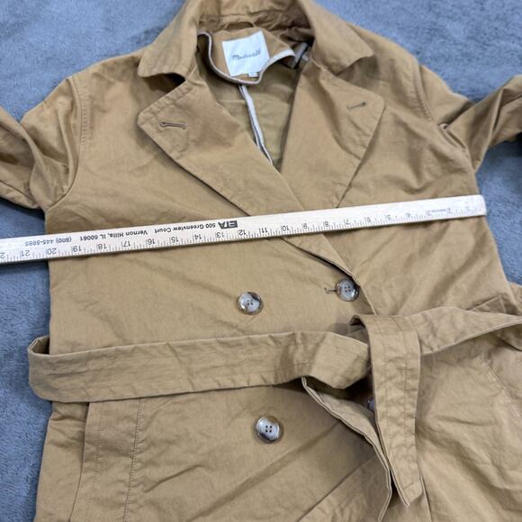 Madewell Trench Coat S Tan Long Sleeve Double Breasted Belted Canvas Rain Flap - Picture 7 of 8